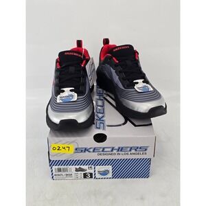 Skechers Microspec Advance Revconix Kids Size 3 Black Silver Red Sneakers - New